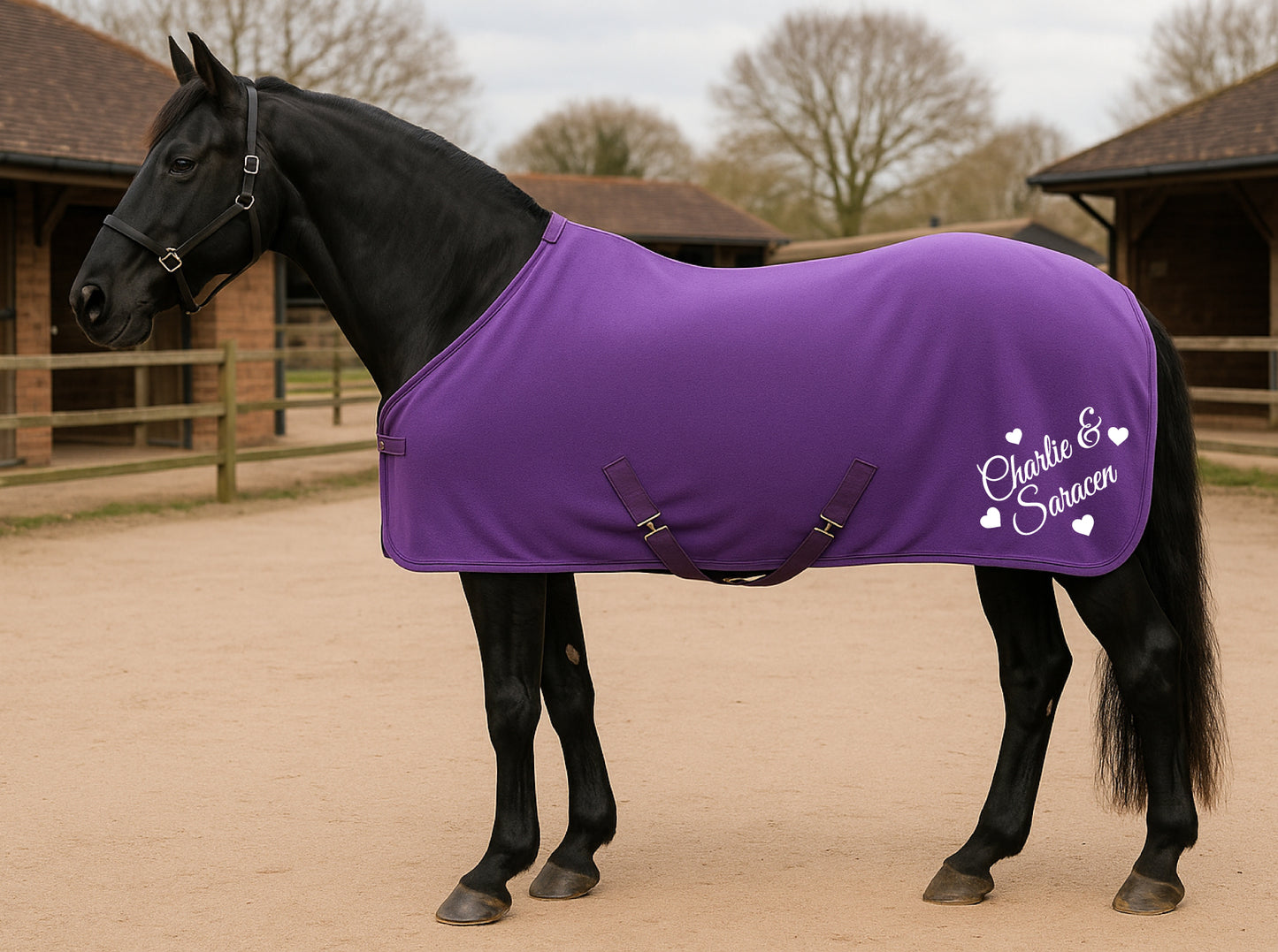 Personalised Equestrian Horse Pony Fleece Rug Cooler - Hearts Style