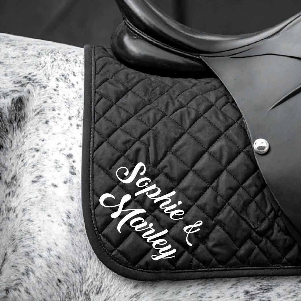 Personalised Equestrian Saddle Pad – Custom Saddlecloth - Script Font Design