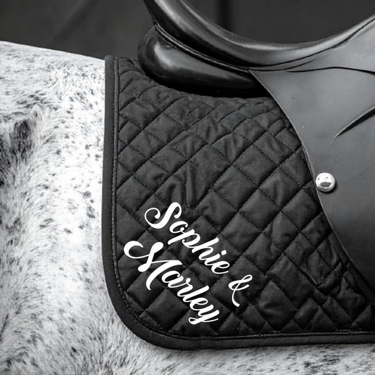 Personalised Equestrian Saddle Pad – Custom Saddlecloth - Script Font Design