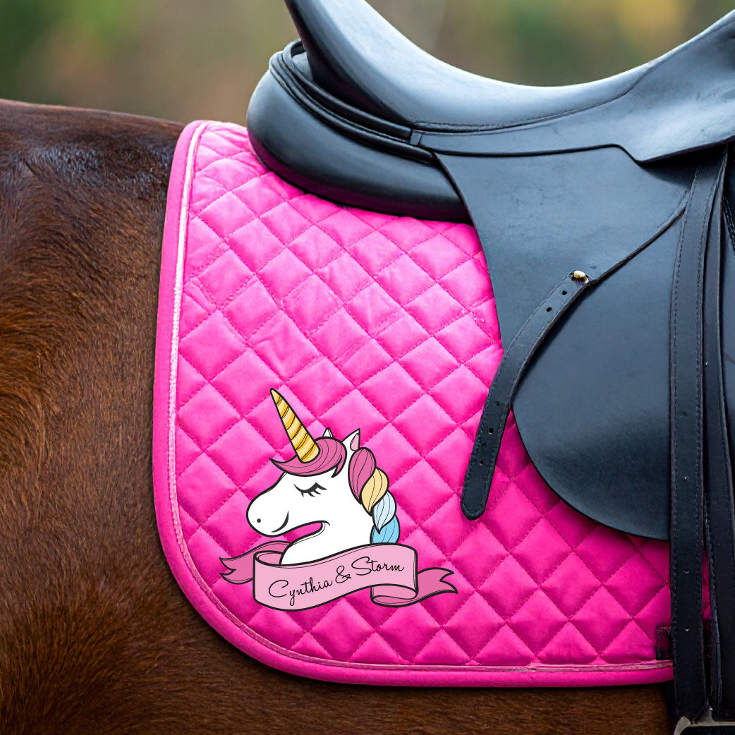 Personalised Equestrian Saddlecloth Saddle Pad - Unicorn Head Design