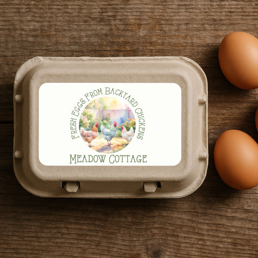Personalised Backyard Chickens Egg Box Labels – Custom Egg Stickers Watercolour Illustration
