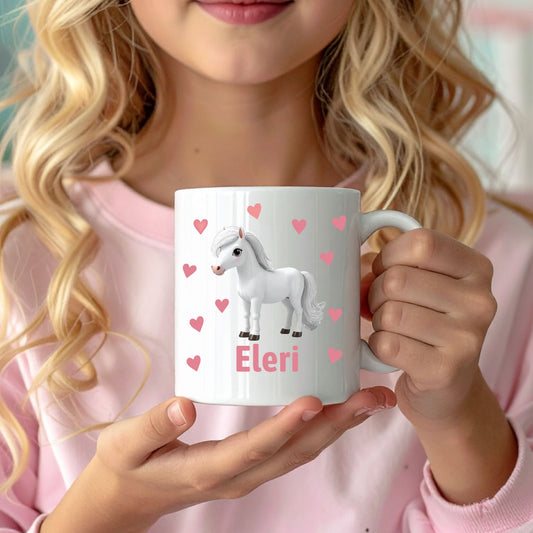 Personalised Pony Mug – Cute Horse Design with Hearts & Custom Name