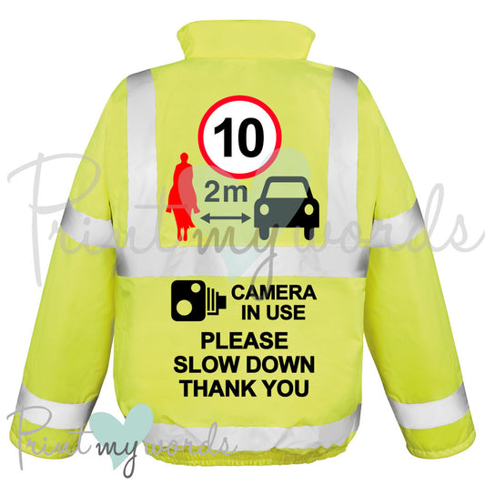 High Visibility Hi Vis Equestrian Reflective Waterproof Jacket Body Warmer 10MPH, CAMERA IN USE PLEASE SLOW DOWN hi-viz