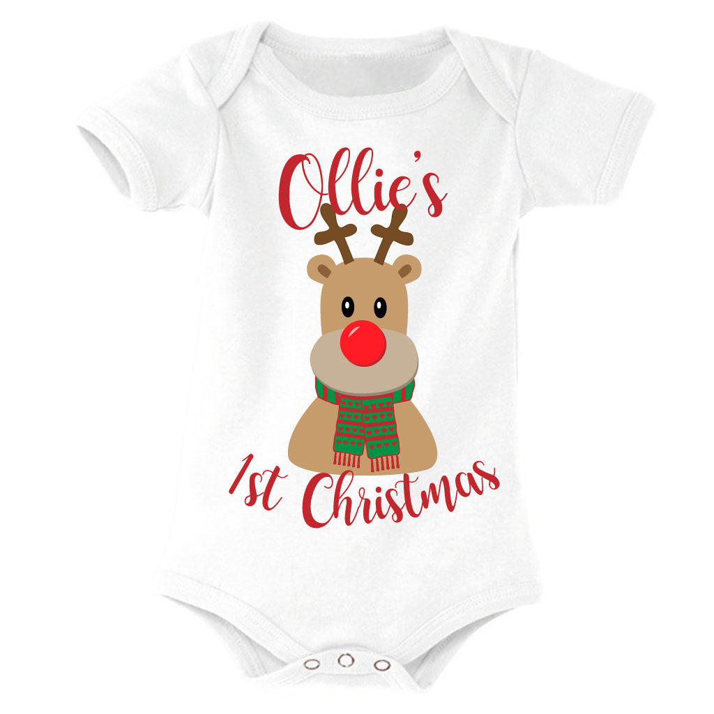 1st Christmas Reindeer Personalised Baby Vest Bodysuit Onesie