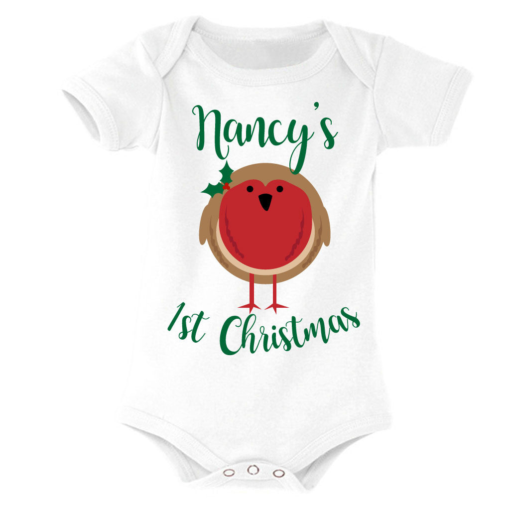 1st Christmas Robin Personalised Baby Vest Bodysuit Onesie