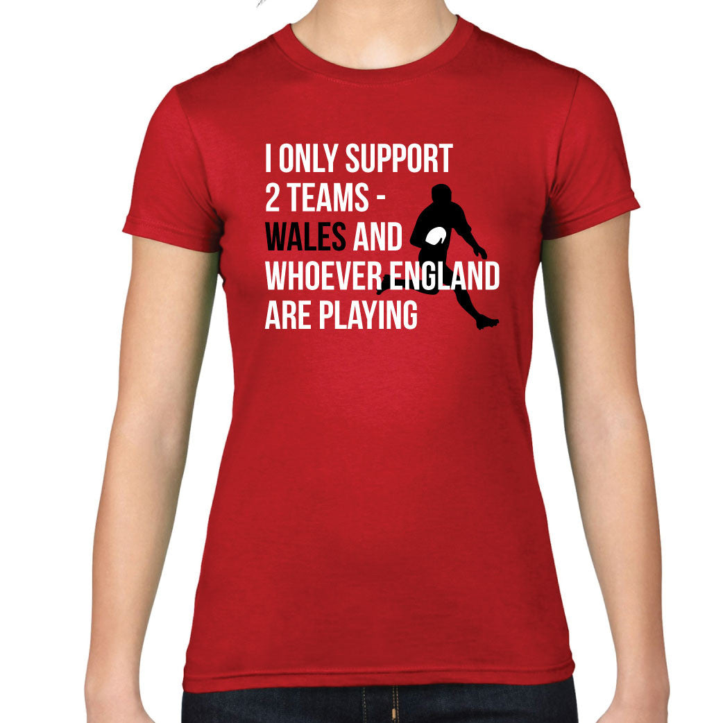 Ladies Welsh Rugby Support 2 Teams T-Shirt