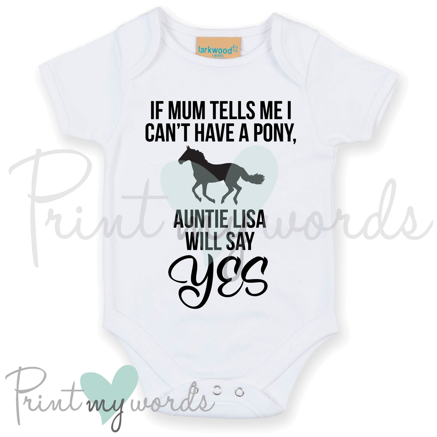 Personalised If Mum Tells Me I Can't Have A Pony Baby Vest Bodysuit Onesie