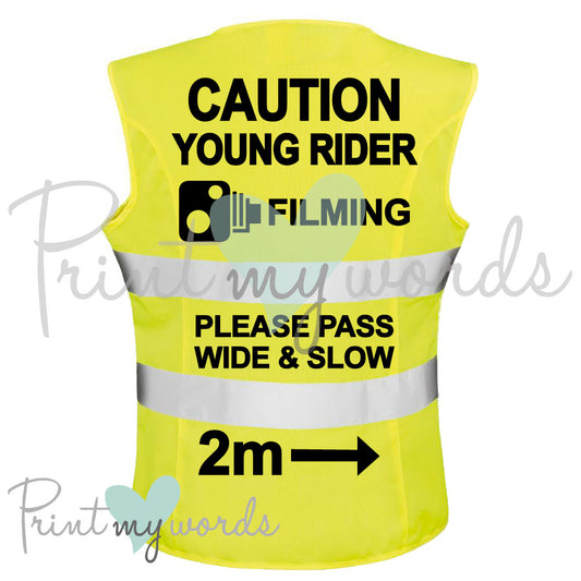 High Visibility Hi Vis Equestrian Reflective Vest Tabard Waistcoat CAUTION YOUNG RIDER, FILMING, 2M hi-viz
