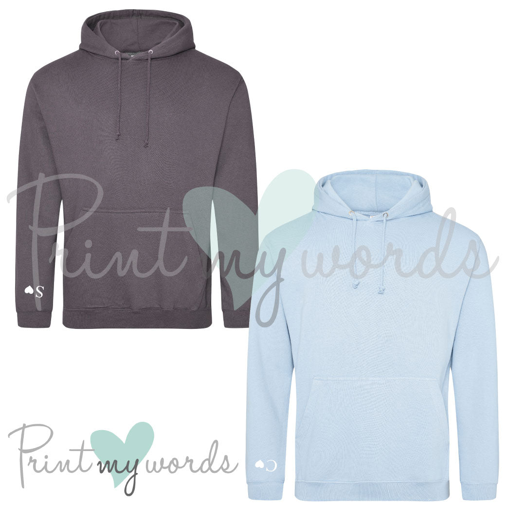 Personalised Initials Heart Cuff Sleeve Couple Hoodies x2