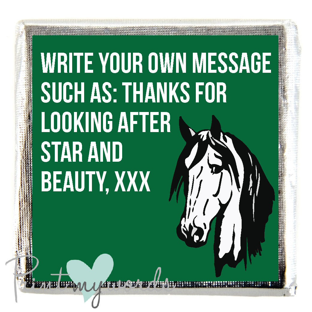 Personalised Horse Head Equestrian WRITE A MESSAGE Chocolate x10