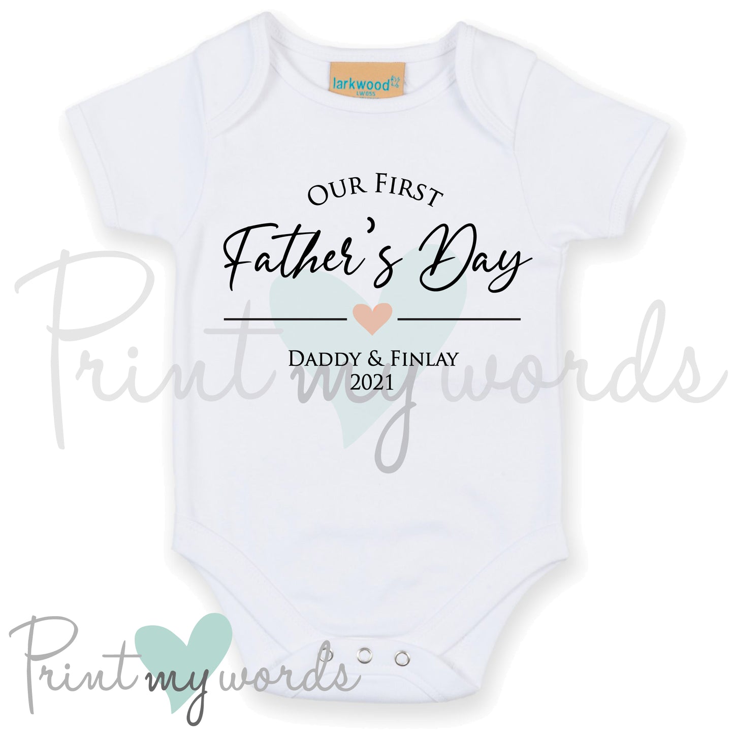 Personalised First Father's Day Heart Baby Vest Bodysuit Onesie