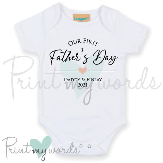 Personalised First Father's Day Heart Baby Vest Bodysuit Onesie