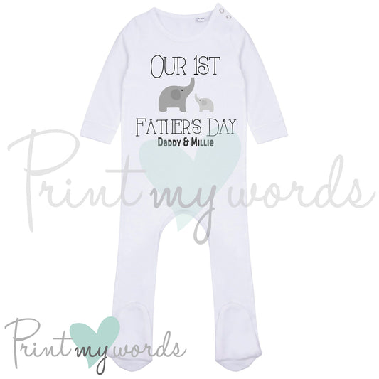 Personalised First Father's Day Elephant Baby Sleepsuit Onesie