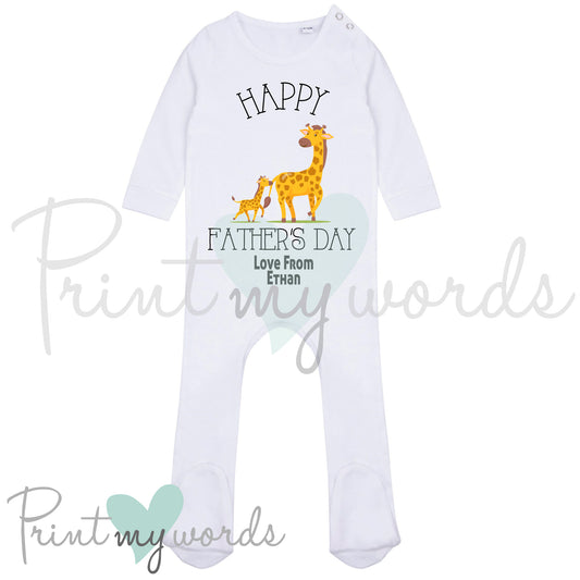 Personalised Father's Day Giraffe Baby Sleepsuit Onesie