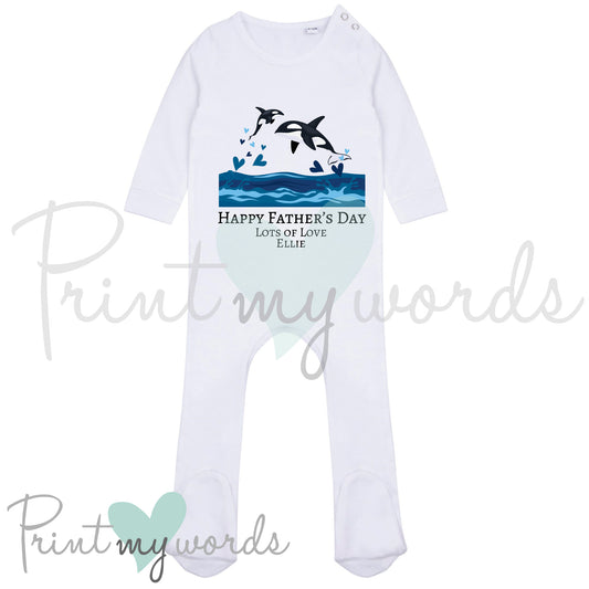 Personalised Father's Day Orcas Baby Sleepsuit Onesie