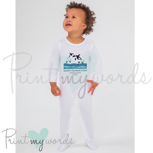 Personalised Father's Day Orcas Baby Sleepsuit Onesie