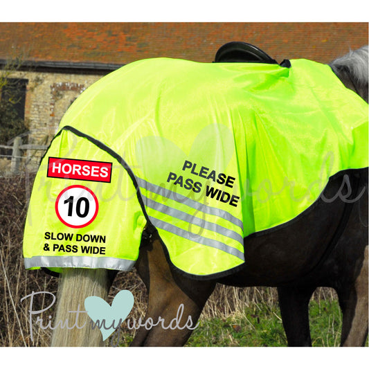 High Visibility Hi Vis Equestrian Horse Reflective 3/4 Length Cutaway Ride-On Rug - Horses 10MPH