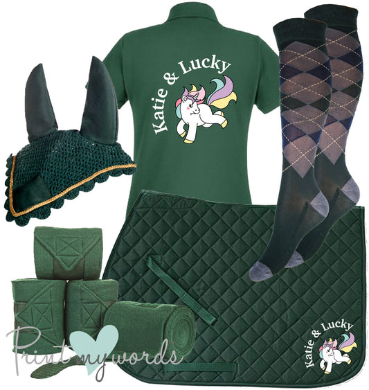 'Ivy' Children's Personalised Matching Equestrian Set - Unicorn Design