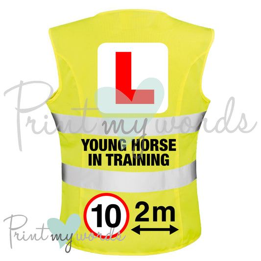 High Visibility Hi Vis Equestrian Reflective Vest Tabard Waistcoat L PLATE, YOUNG HORSE, 10MPH 2M