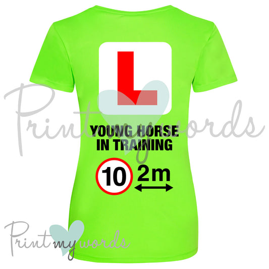 Hi Vis UV Protection Equestrian Horse Riding Summer T-Shirt Vest Polo - L PLATE, YOUNG HORSE, 10MPH 2M