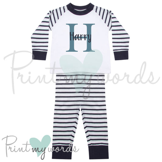 Baby/Toddlers Personalised Striped Pyjamas PJ's - Name & Letter