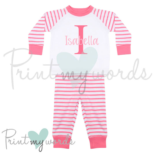 Baby/Toddlers Personalised Striped Pyjamas PJ's - Name & Letter
