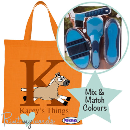 Personalised Soft Touch Grooming Kit with Plodders Letter Tote Bag
