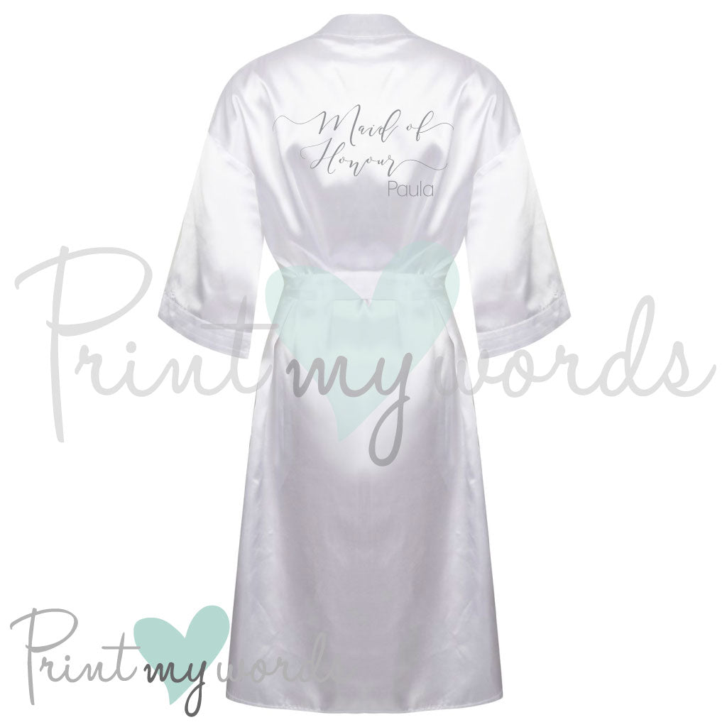 Personalised Satin Wedding Bridal Robe Dressing Gown - Maid of Honour