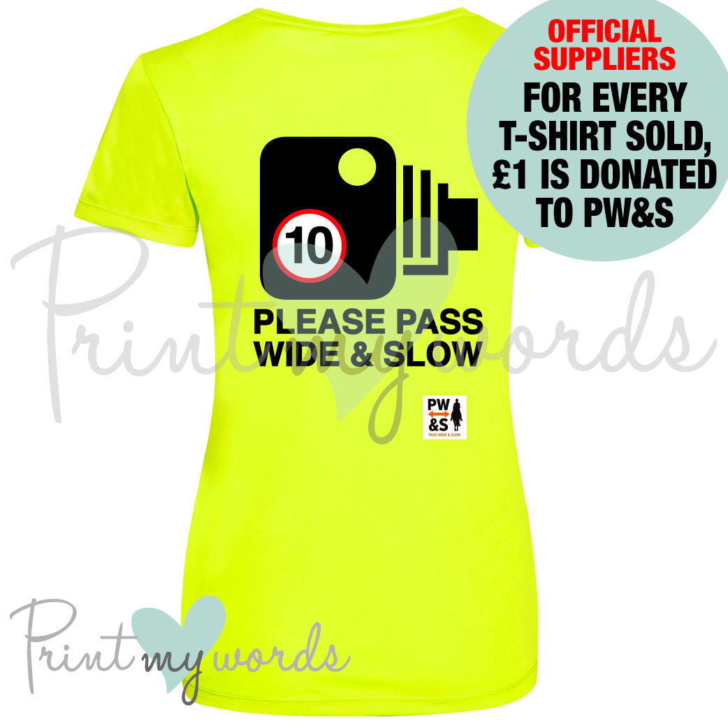 Official PW&S High Visibility Hi Vis UV Protection Equestrian Horse Riding Summer T-Shirt Vest Polo - CAMERA, 10mph, PLEASE PASS WIDE & SLOW