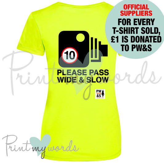 Official PW&S High Visibility Hi Vis UV Protection Equestrian Horse Riding Summer T-Shirt Vest Polo - CAMERA, 10mph, PLEASE PASS WIDE & SLOW