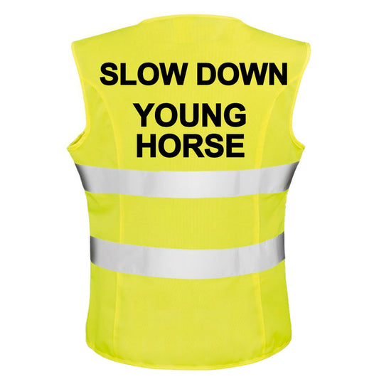 High Visibility Hi Vis Equestrian Reflective Vest Tabard Waistcoat SLOW DOWN YOUNG HORSE hi-viz