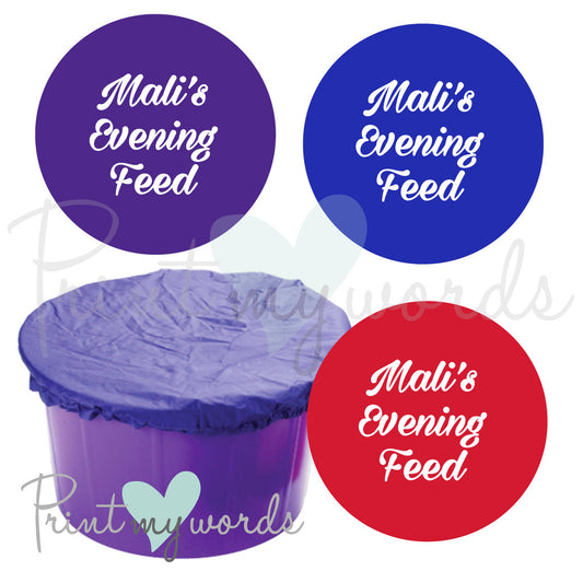Personalised Bucket Feed Bowl Cover - Script Evening Design