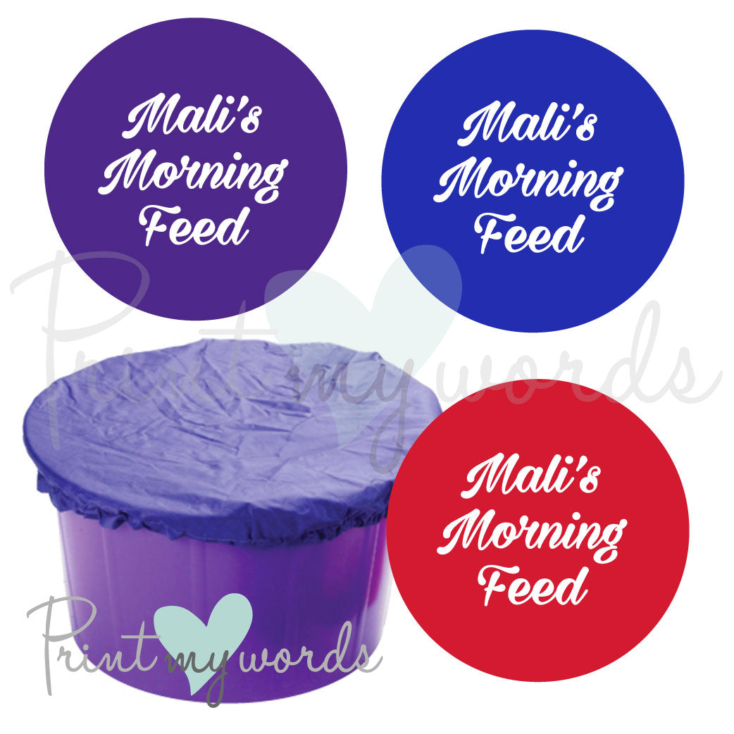 Personalised Bucket Feed Bowl Cover - Script Morning Design
