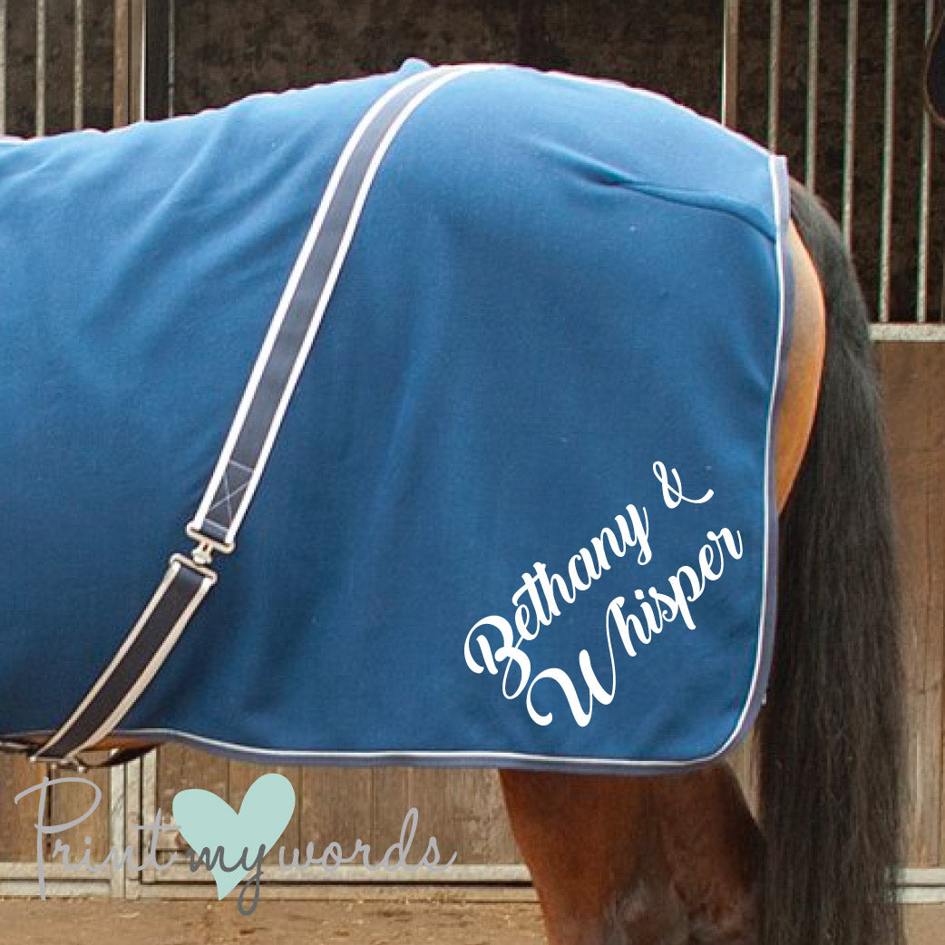 Personalised Equestrian Horse Pony Fleece Rug Cooler - Script Style