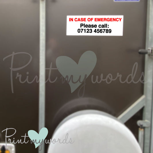 Personalised Horse Box Trailer Sticker Decal- In Case Of Emergency