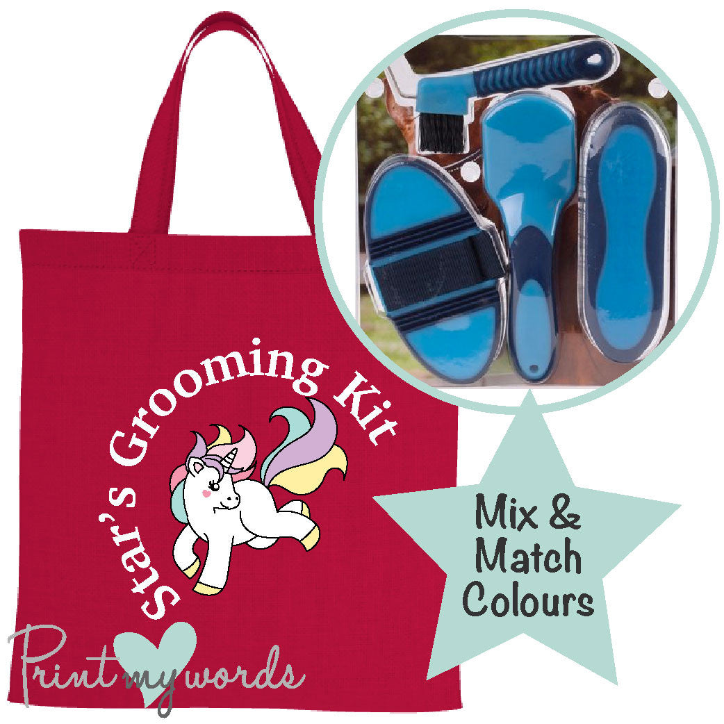 Personalised Soft Touch Grooming Kit with Unicorn Tote Bag