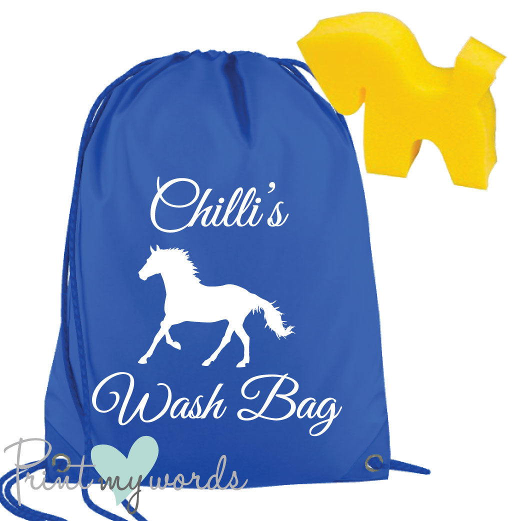 Personalised Equestrian Drawstring Wash Bag - Scroll Design