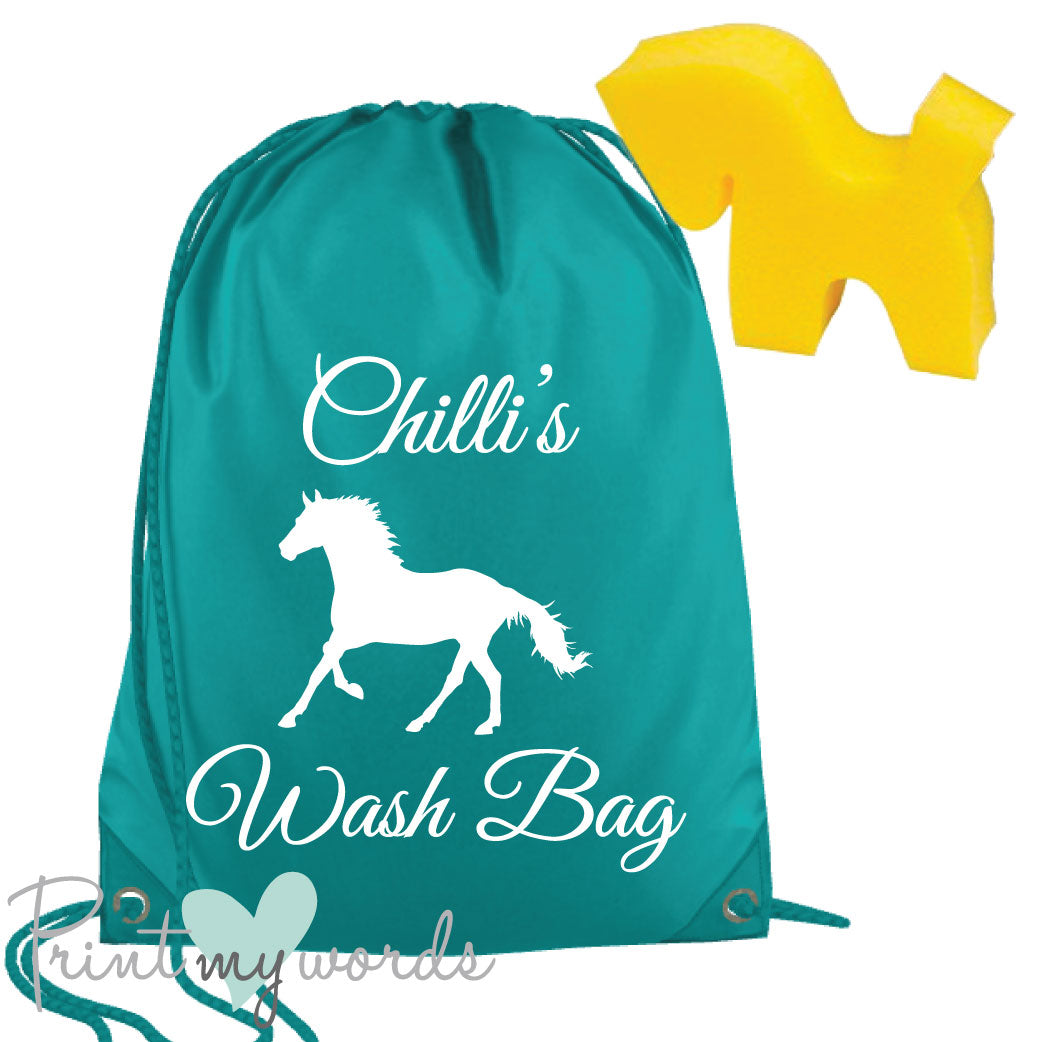 Personalised Equestrian Drawstring Wash Bag - Scroll Design