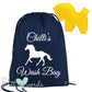 Personalised Equestrian Drawstring Wash Bag - Scroll Design