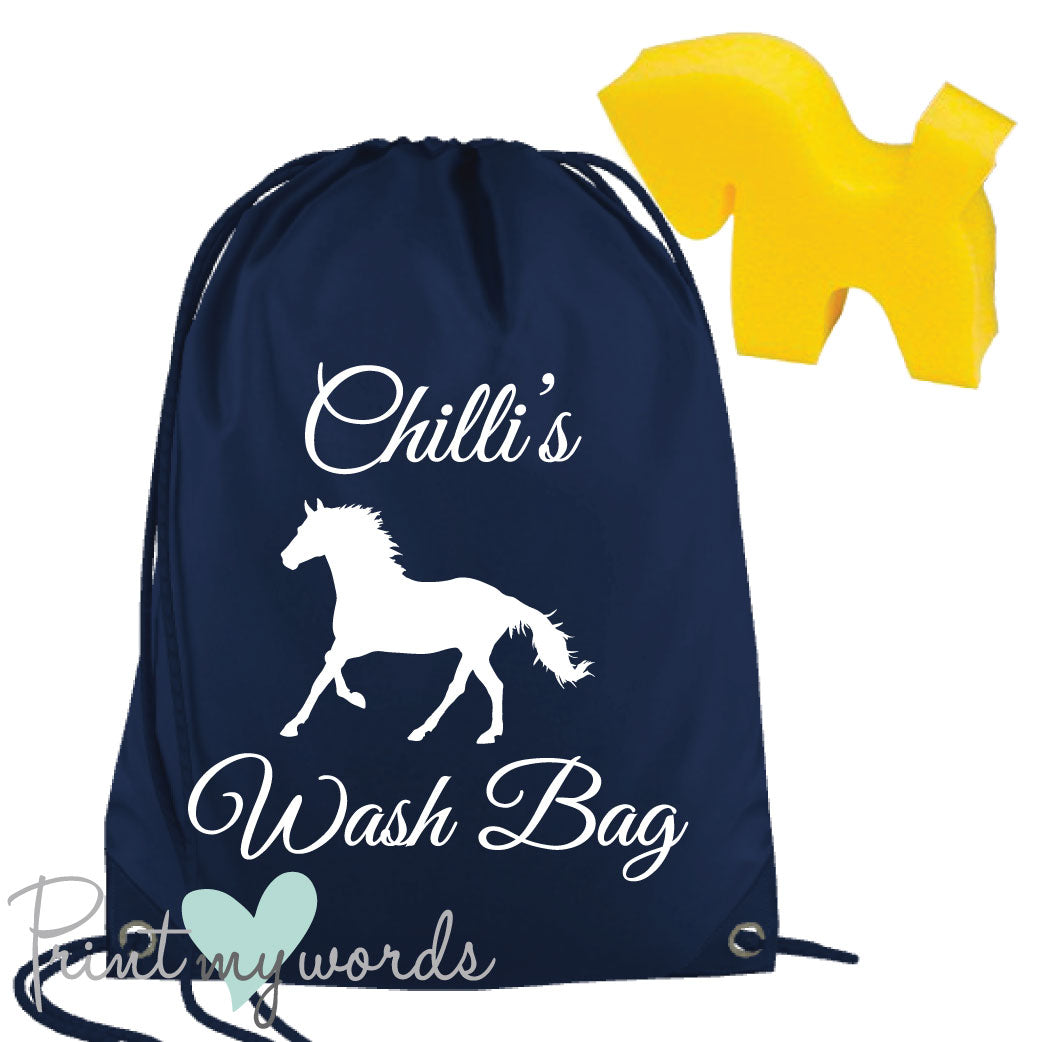 Personalised Equestrian Drawstring Wash Bag - Scroll Design