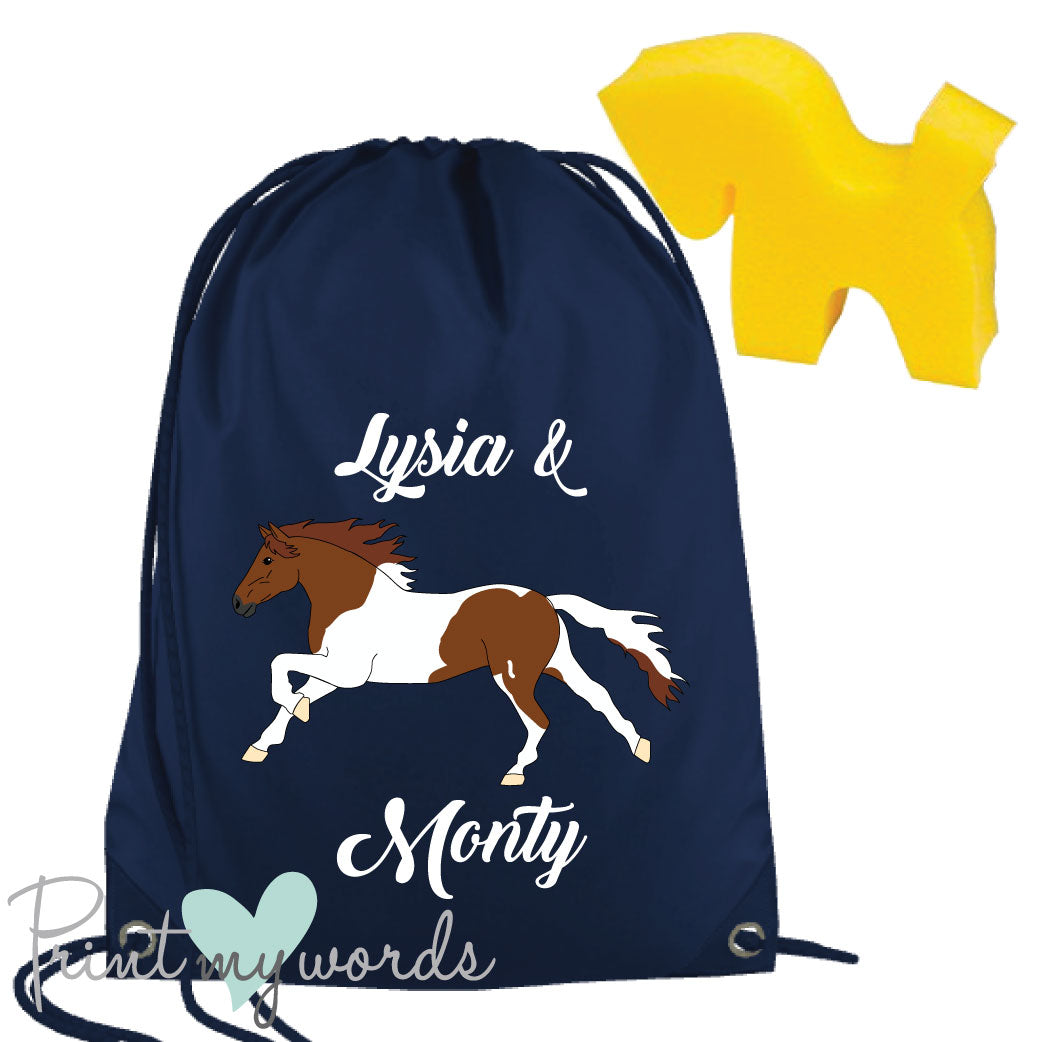 Personalised Equestrian Drawstring Wash Bag - Elegant Design