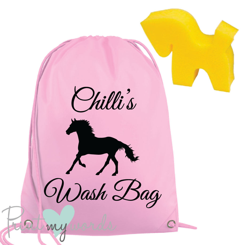 Personalised Equestrian Drawstring Wash Bag - Scroll Design