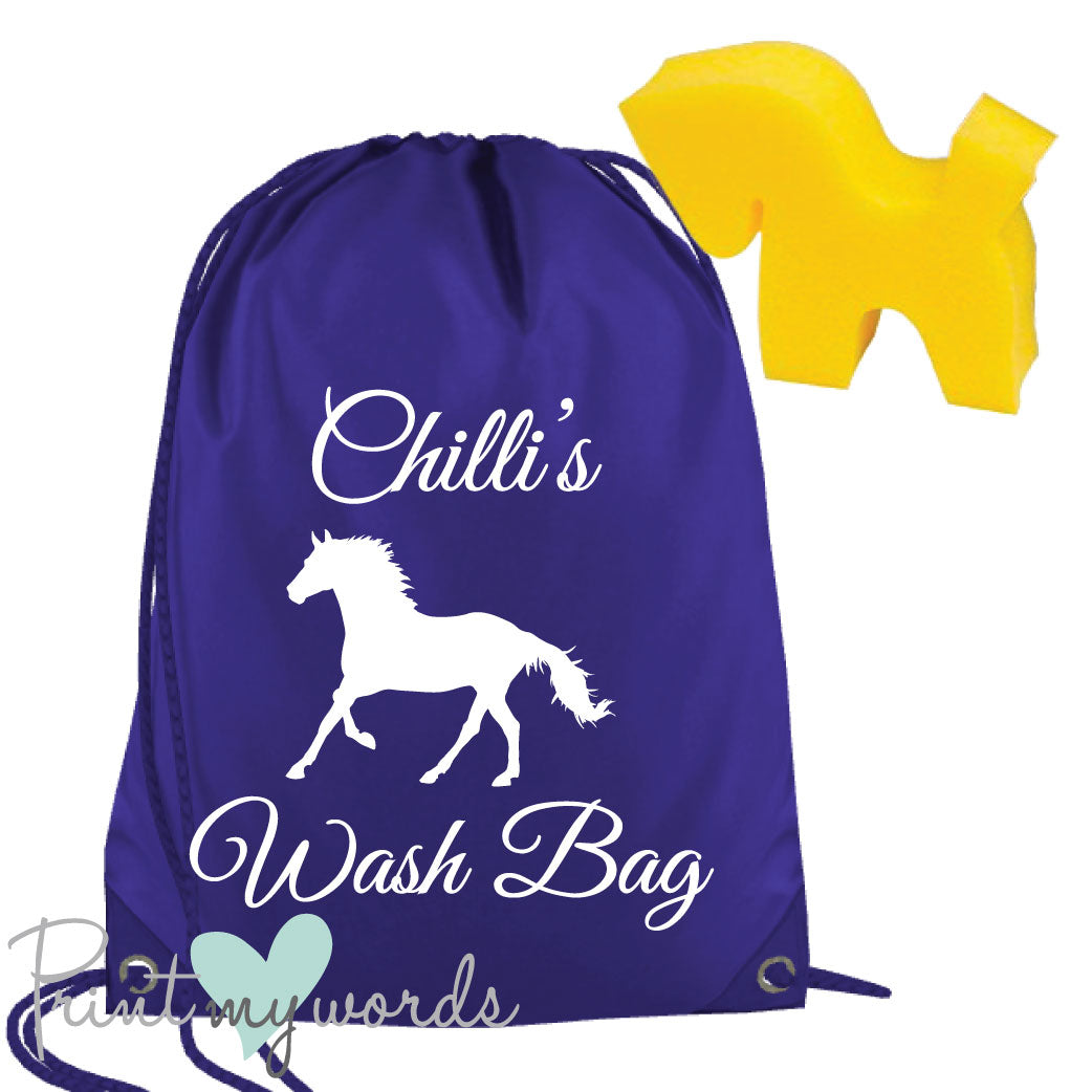 Personalised Equestrian Drawstring Wash Bag - Scroll Design