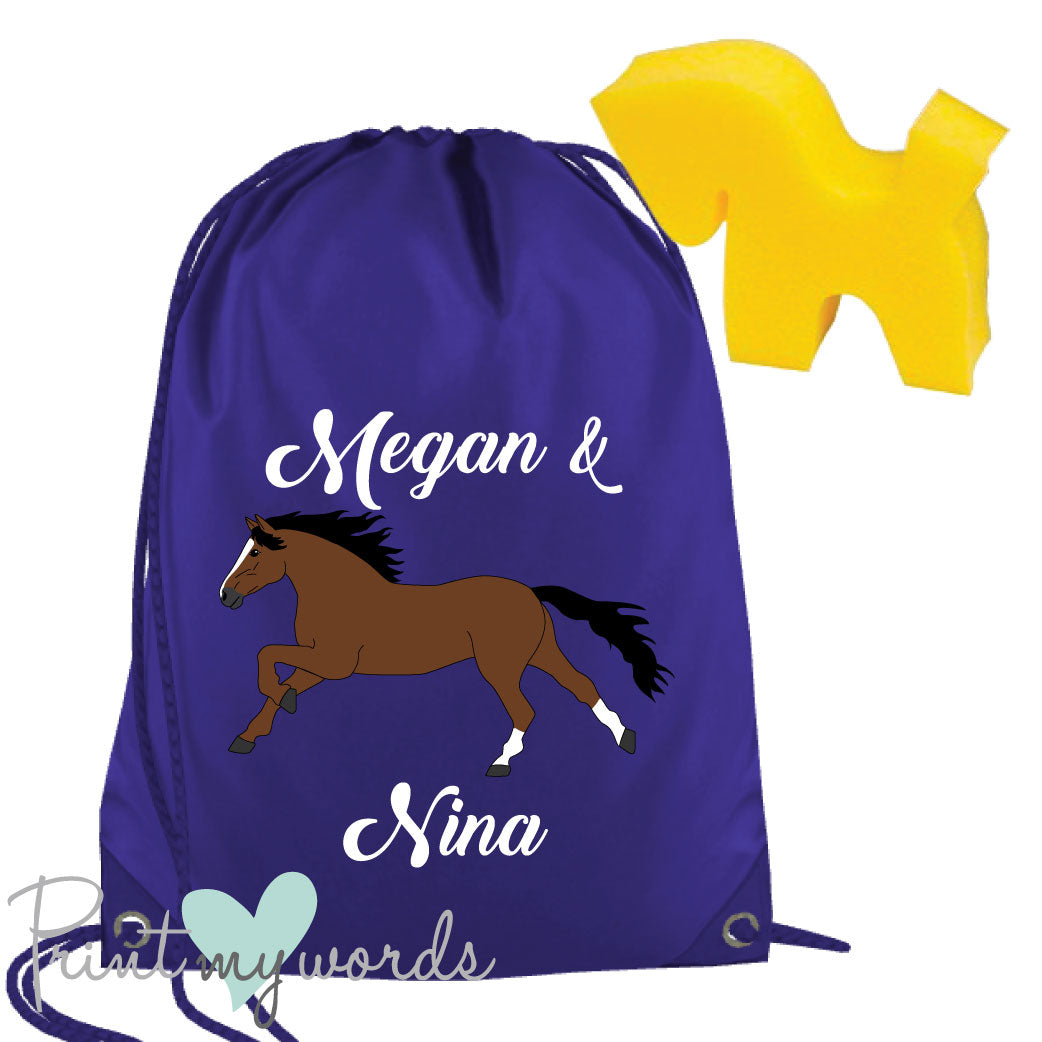 Personalised Equestrian Drawstring Wash Bag - Elegant Design