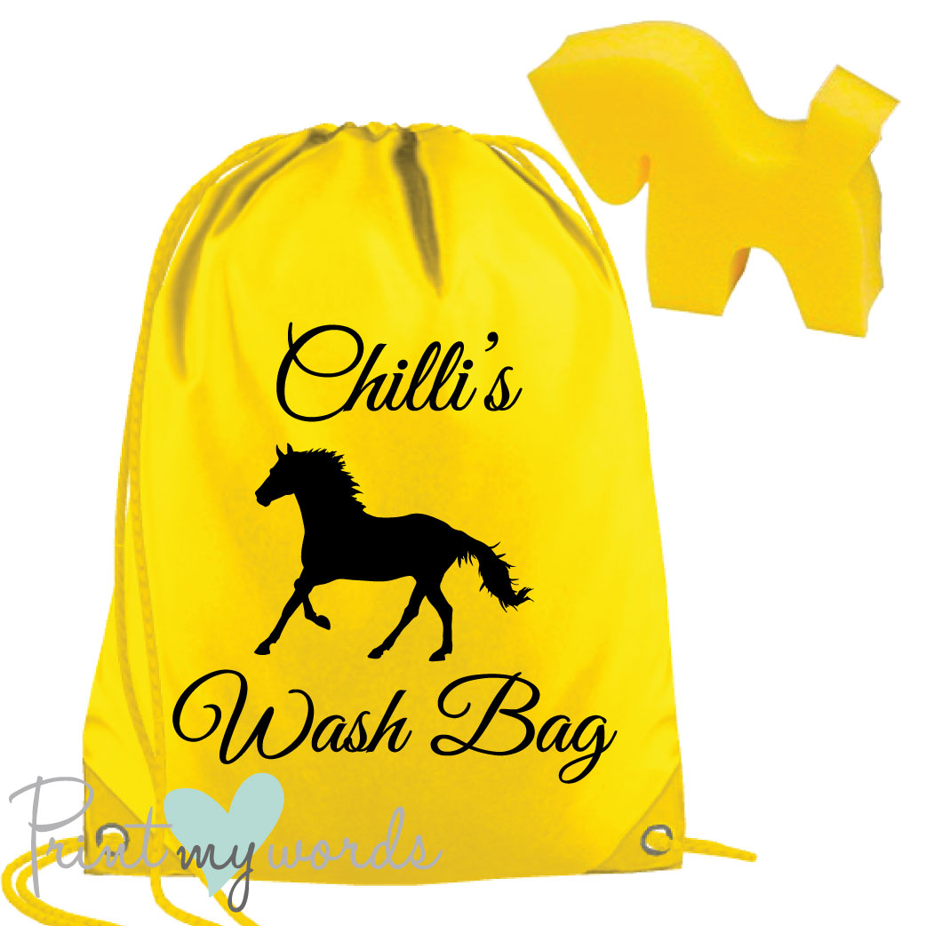 Personalised Equestrian Drawstring Wash Bag - Scroll Design