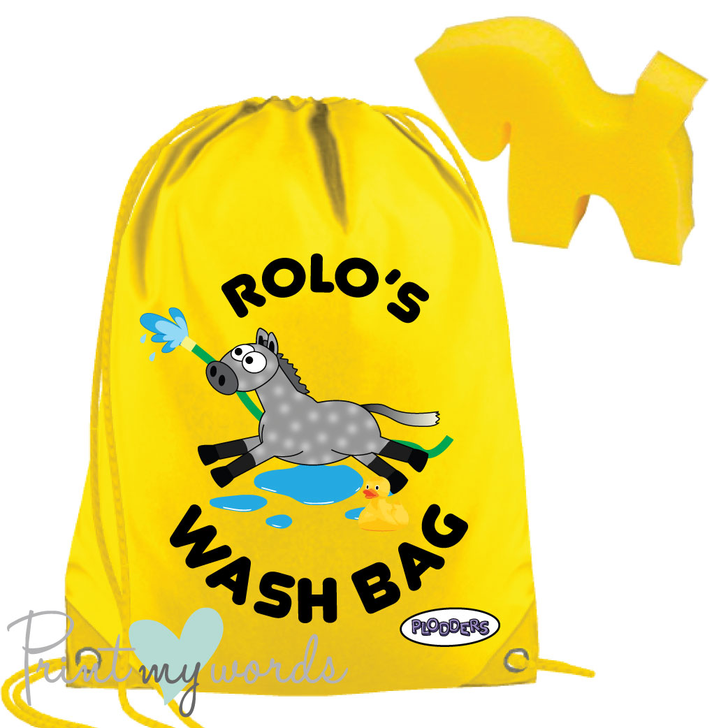 Personalised Equestrian Drawstring Wash Bag - Plodders Water Design
