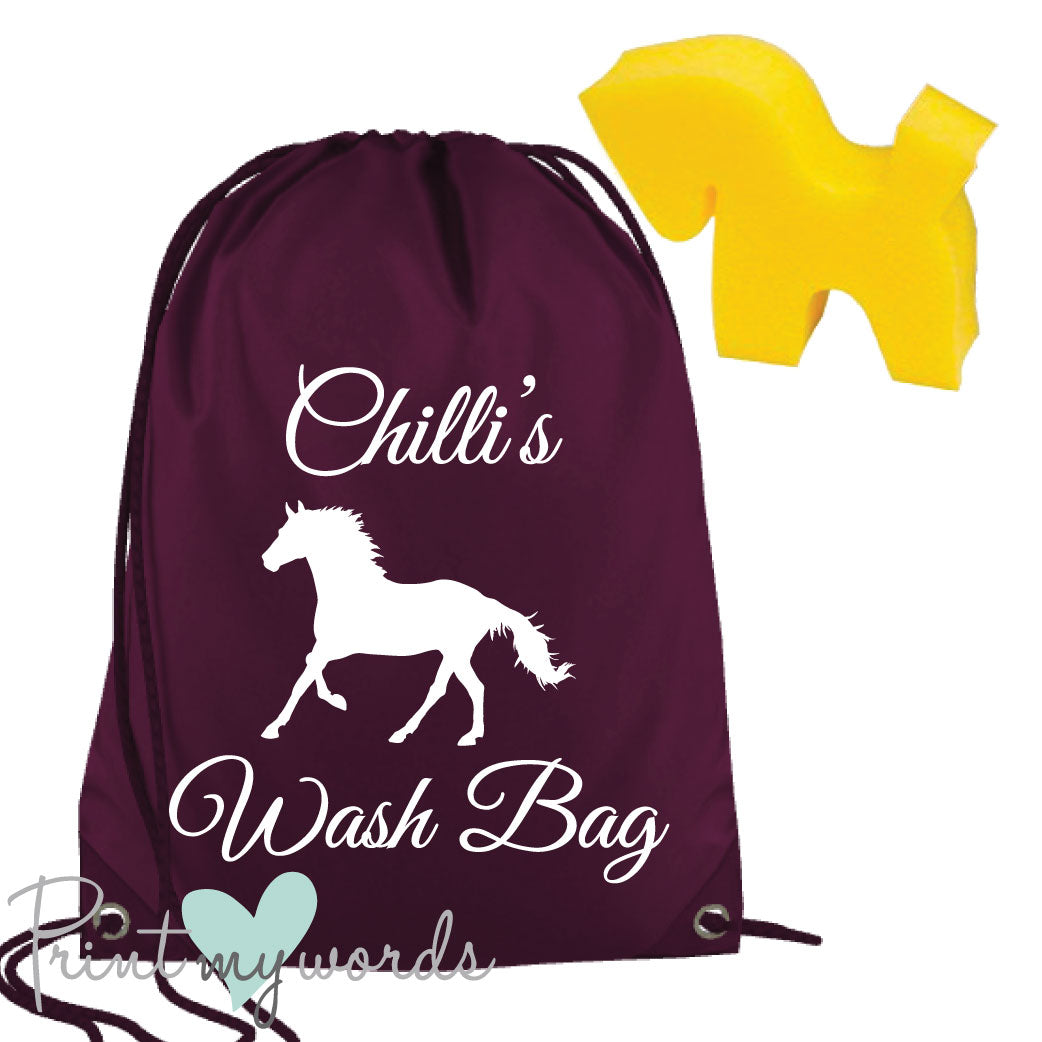Personalised Equestrian Drawstring Wash Bag - Scroll Design