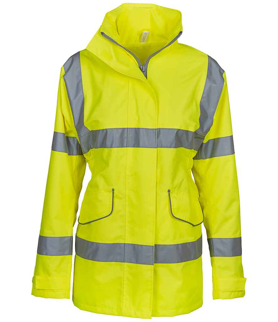 Official PW&S TURNING Ladies Executive High Visibility Hi Vis Equestrian Reflective Jacket Coat CAMERA, 10mph, PLEASE PASS WIDE & SLOW - TURNING SLEEVES