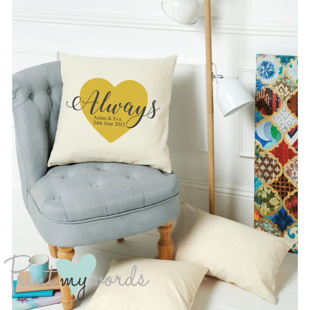 Always Personalised Anniversary Valentine's Cushion Cover