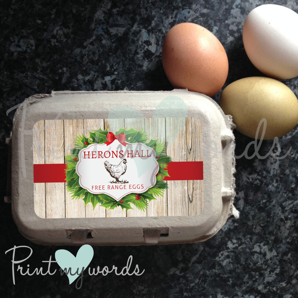 Personalised Christmas Poultry Chicken Egg Box Labels x 12